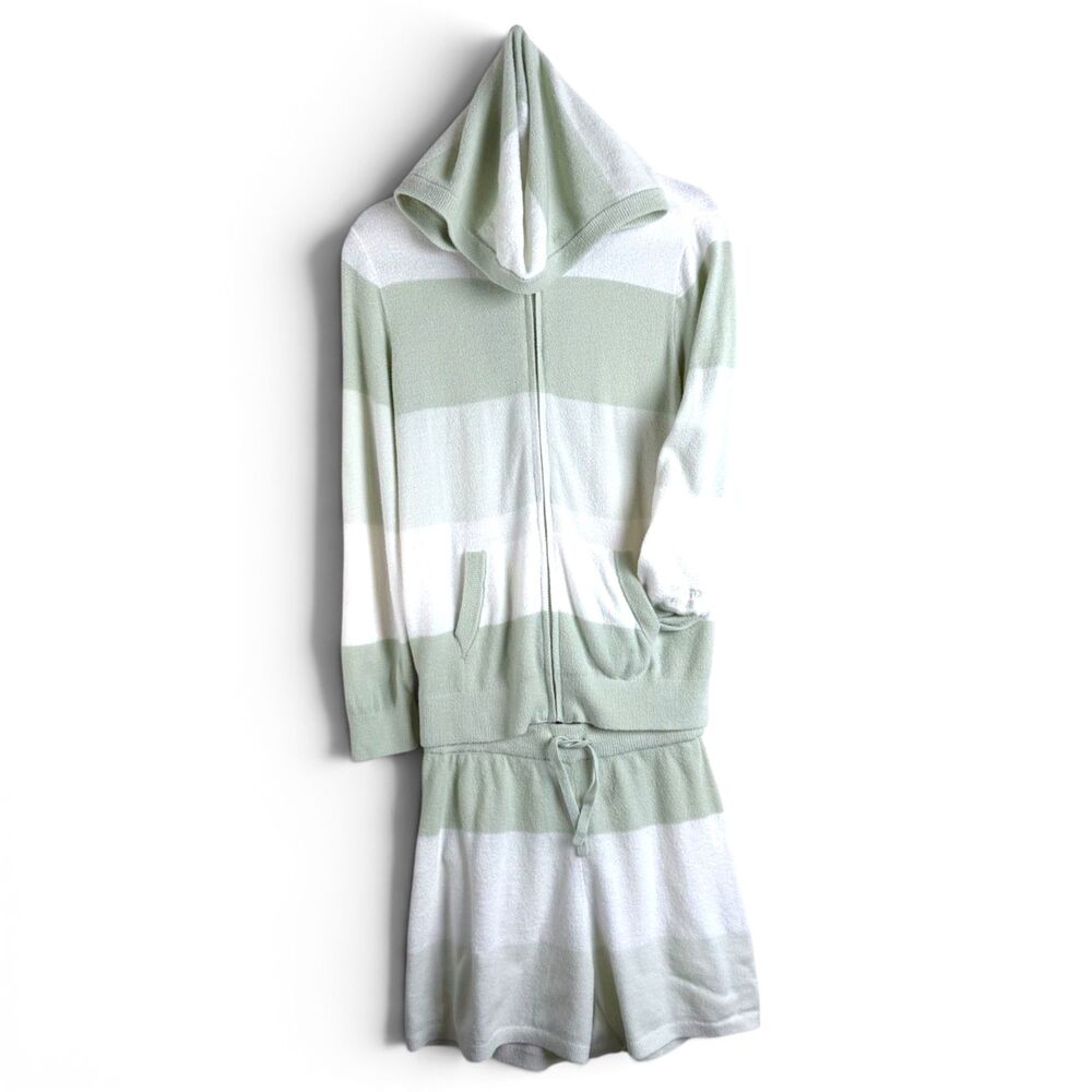 gelato pique mint striped plush lounge set hoodie shorts free size quiet luxury - Picture 2 of 6
